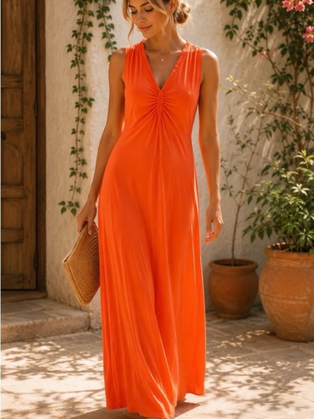 Derek Lam 10 Crosby VIbrant Orange Minimalist Statement Maxi Dress NWT $395